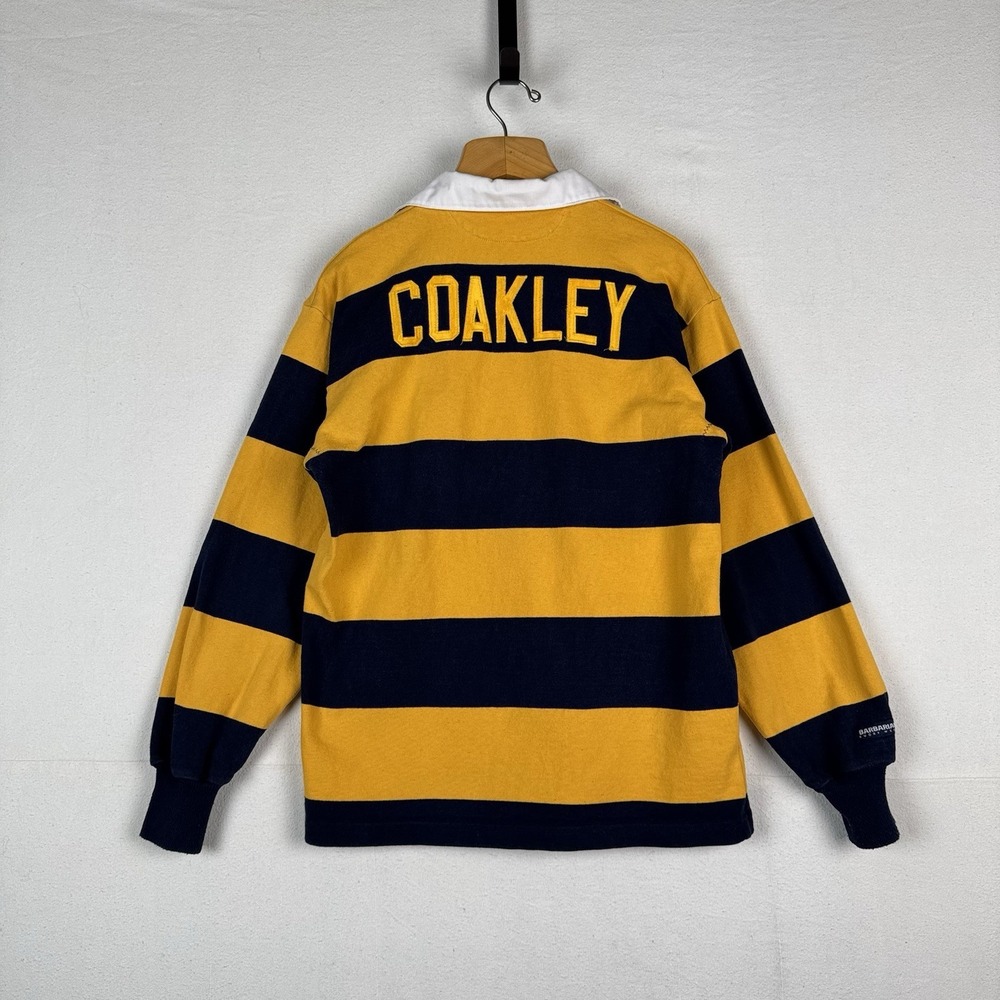 Barbarian Rugby Wear Men's Large Soccer‎ Navy & Yellow Striped Rugby Shirt